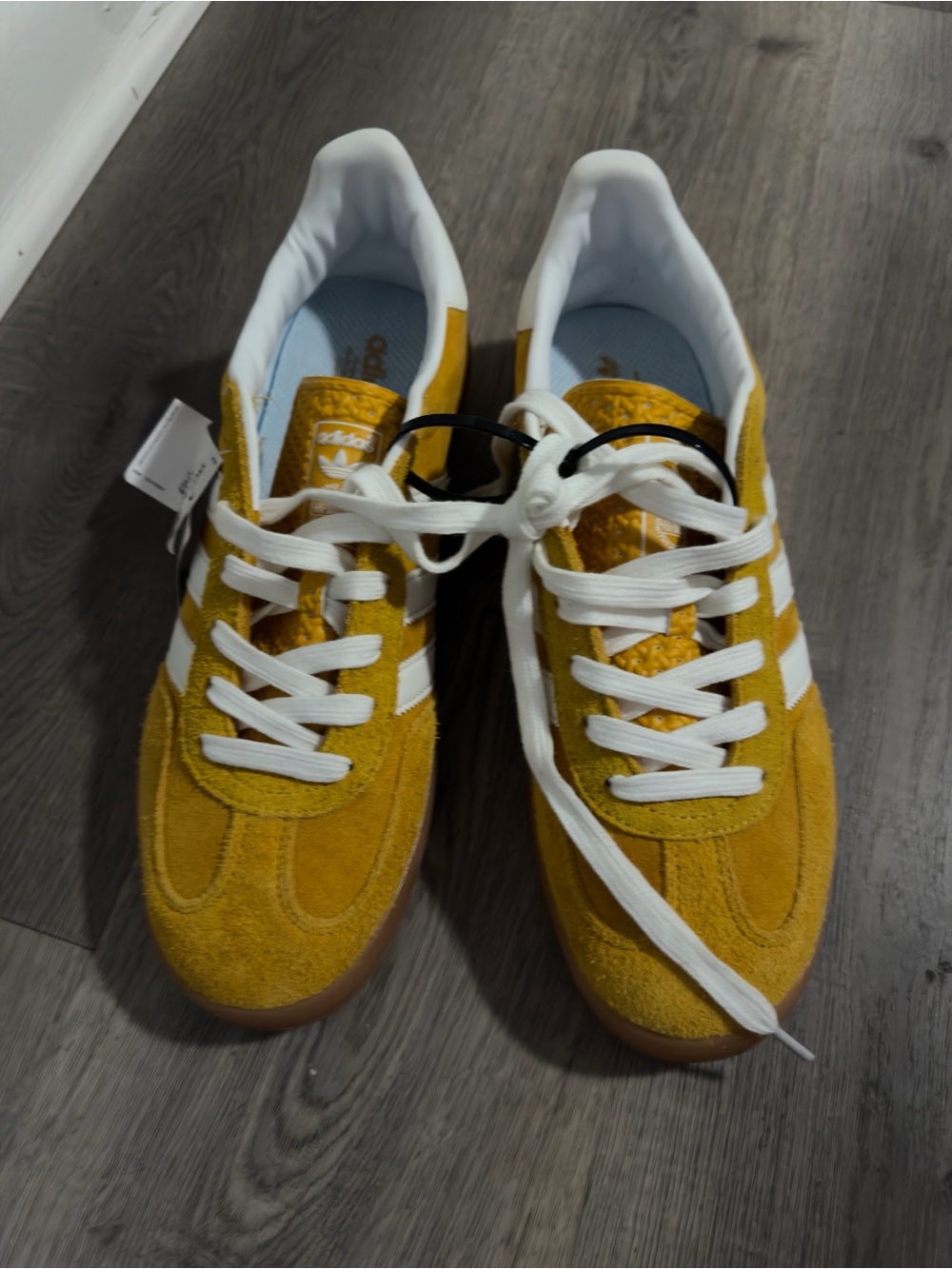adidas Mustard Suede Low-Top Sneakers with White Stripes